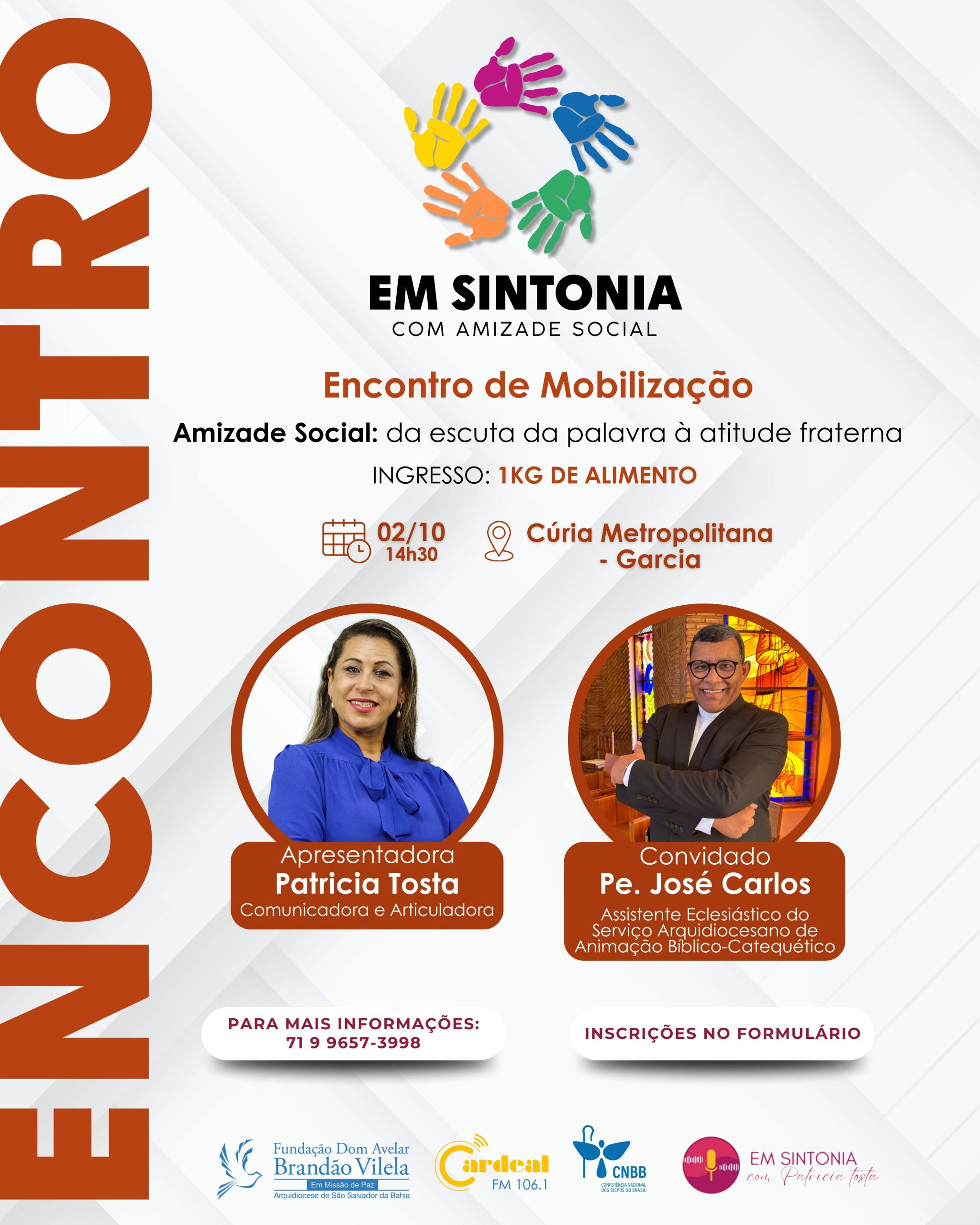 Card de divulgação do 1º Encontro de Mobilização Em Sintonia com Amizade Social